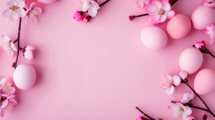 Obraz premium Pastel Pink Easter Eggs and Blossoms