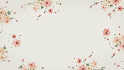 Naklejka premium Delicate Pink Floral Frame on Cream Background - Watercolor Style