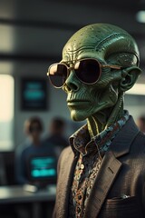 Fototapeta premium Futuristic Alien Tourist at Modern Airport Terminal