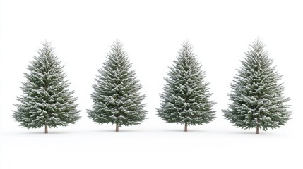 Fototapeta premium A collection of three green evergreen trees, adorned with white snow and decorated for the Christmas holiday season.