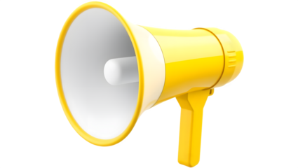 A bright yellow megaphone designed for amplifying sound and delivering messages clearly.