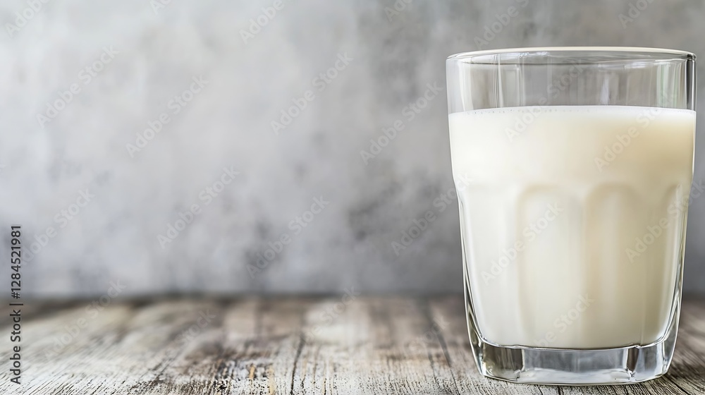Poster fresh glass of milk placed on rustic wooden table surface with focus on creamy texture : generative 