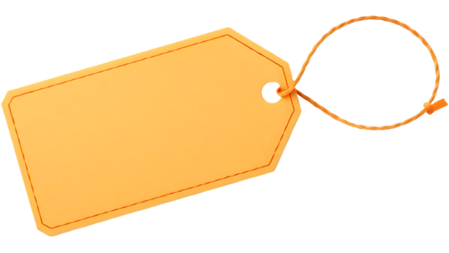 An orange tag with a string attached, commonly used for labeling items or providing information.