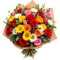 Vibrant Floral Bouquet with Roses and Gerberas in Gift Wrapping