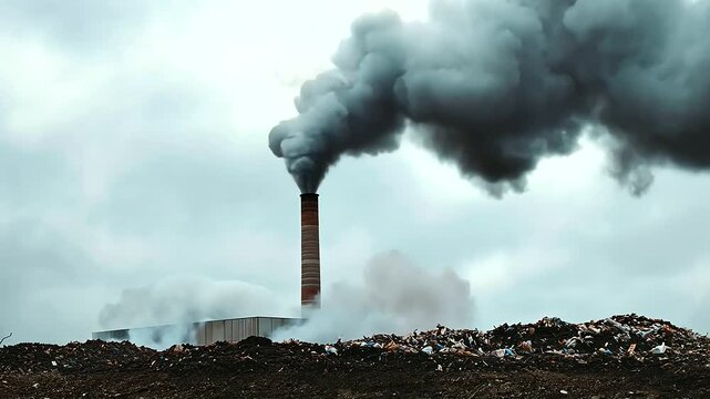 A trash incinerator with smoke rising from its chimney
