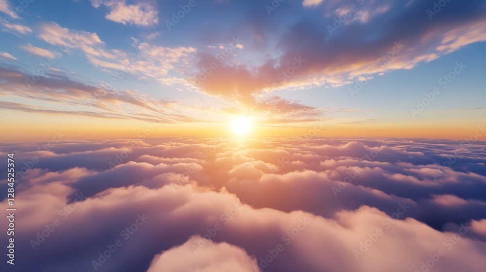 Poster breathtaking aerial view of soft clouds at sunset with vibrant colors lighting up the sky : generati