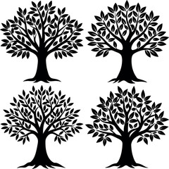 Black Olive Tree Silhouette Vector Icon Crisp & Detailed.