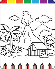 Volcano Coloring Pages for Kids with Fun and Educational Printable Designs for Learning and Creativity, Realistic and Cartoon Volcano Coloring Pages for Young Artists