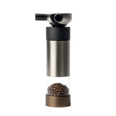 High Performance Portable Coffee Grinder with Metal and Black Handle Isolated on Transparent Background