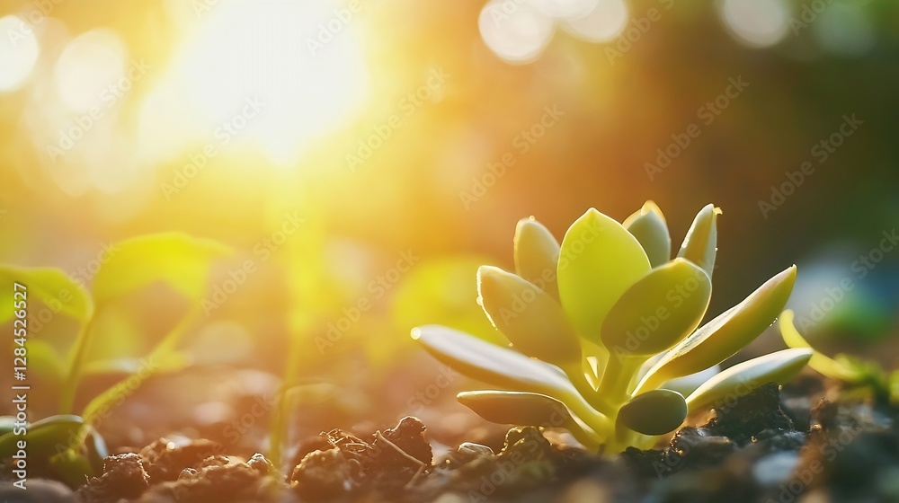 Fototapete a succulent plant basking in warm sunlight with soft bokeh in the background : generative ai