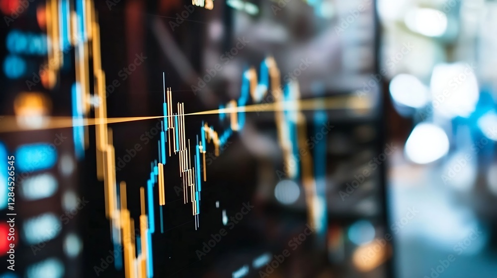 Poster Dynamic stock market chart illustrating price fluctuations and trading trends in a digital format : Generative AI