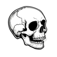 Obraz premium Intricate black and white illustration of a human skull in a vintage tattoo style