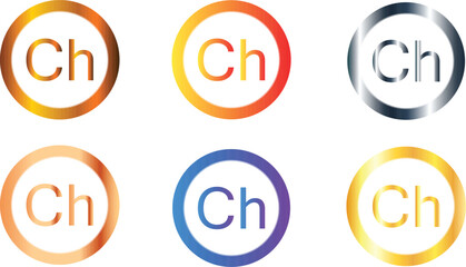 Set of six chhertum currency sign symbol icons logos with golden orange silver and blue colors Bhutanese chhertum