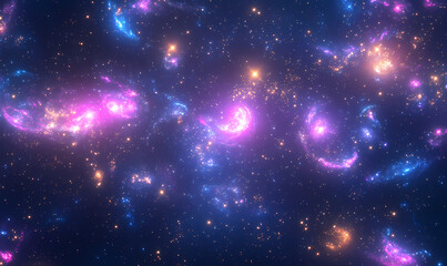 Fototapeta premium Beautiful, glowing star-like particles against a background with bokeh lights and glitter, creating a shiny, abstract firework