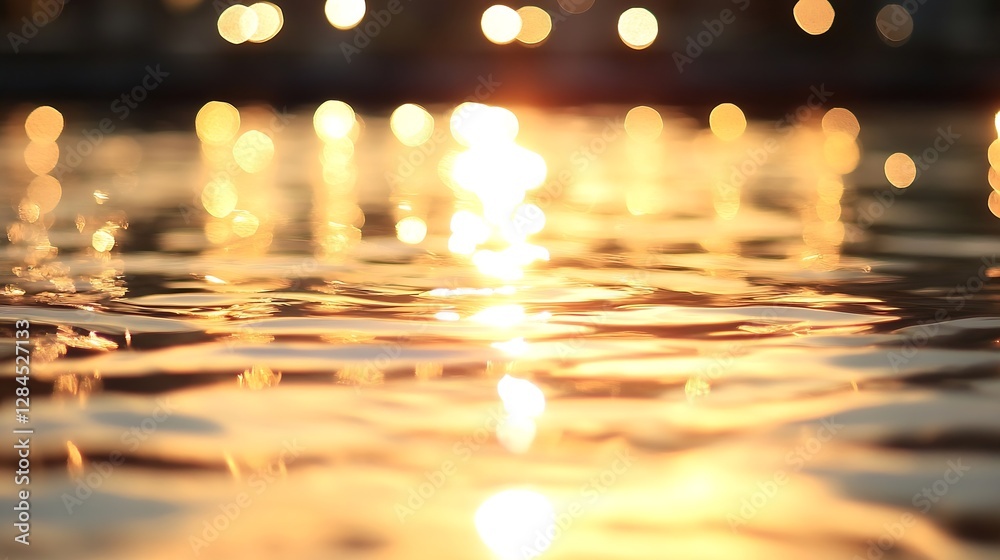 Aufkleber glistening surface of water reflecting golden sunlight creating a mesmerizing bokeh effect : generat
