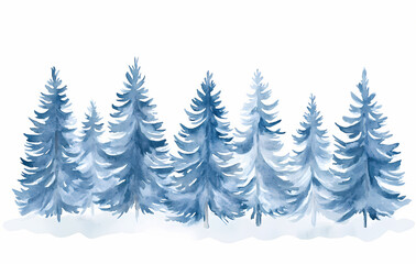 Obraz premium Watercolor winter forest with pine trees, vector illustration on a white background