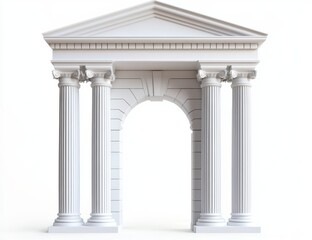 Fototapeta premium White Roman classical architectural entrance with columns, isolated on a white background