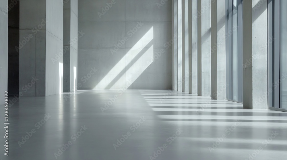 Poster minimalistic interior design showcasing natural light through large windows : generative ai