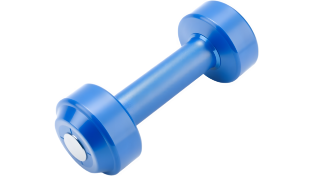 A vibrant blue dumbbell designed for weight training and fitness exercises.