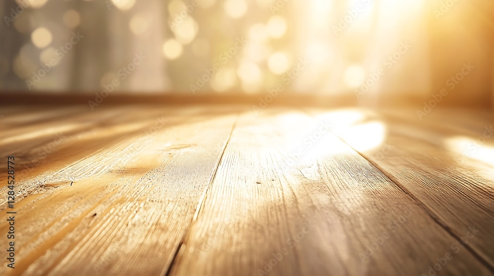 Aufkleber serene wooden floor bathed in warm sunlight creating a calming atmosphere indoors : generative ai