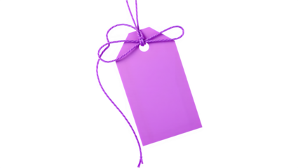 A vibrant purple tag with a string bow, ideal for labeling or gift decoration.