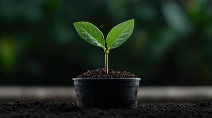 Young sprout in small pot, nature's growth, fertile soil, environmental concept, fostering life, growth, nurturing