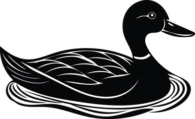 A duck is seaming in water silhouette vector