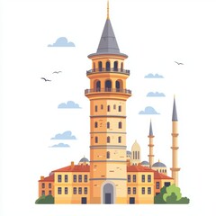 Obraz premium This vector illustration depicts an Istanbul mosque, showcasing its minarets and historic architecture, a landmark of Islamic religion and Turkish travel