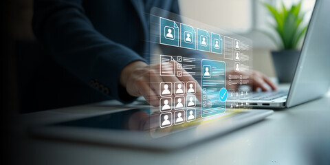 Recruitment and candidate selection process showcasing HR professionals using digital tools to evaluate talent and identify career opportunities, ensuring workforce success and organizational growth.
