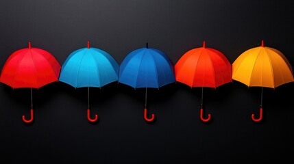 Colorful umbrellas on dark background, protection concept