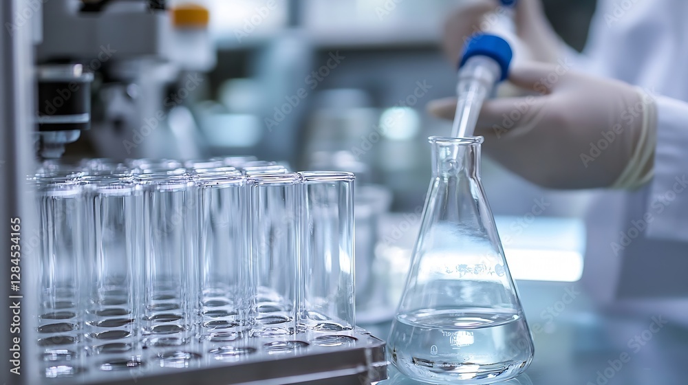 Leinwandbilder laboratory scene featuring glass flasks and pipette during an experiment showcasing scientific resea