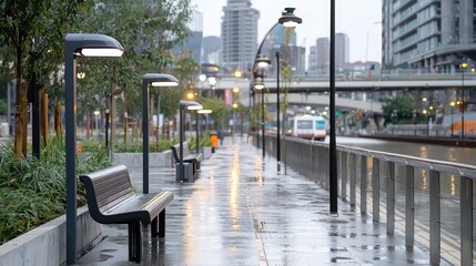 Obraz premium City park walkway at dawn