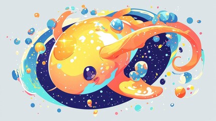 Whimsical Cosmic Creature A Vibrant Fantasy Illustration