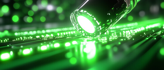 Illuminating a circuit board with vibrant green light during a technological exploration
