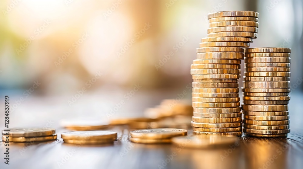 Poster stacks of shining gold coins symbolizing wealth and financial growth in a vibrant light : generative