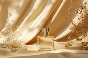 golden perfume bottle with flower