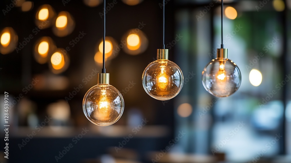 Poster elegant hanging light fixtures illuminating modern cafe space with a warm atmosphere : generative ai
