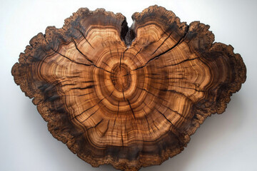 Close-up of a large tree cross-section showing intricate growth rings and rich wood texture, highlighting earthy and natural patterns