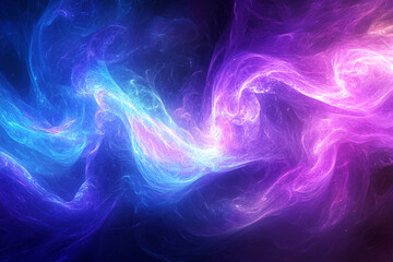 Fototapeta premium A mesmerizing abstract design featuring a wavy gradient with fluid iridescent patterns in purple, blue, and pink, glowing light reflections creating a dynamic and ethereal visual