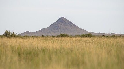 Fototapeta premium Desert landscape isolated mountain peak in grasslands