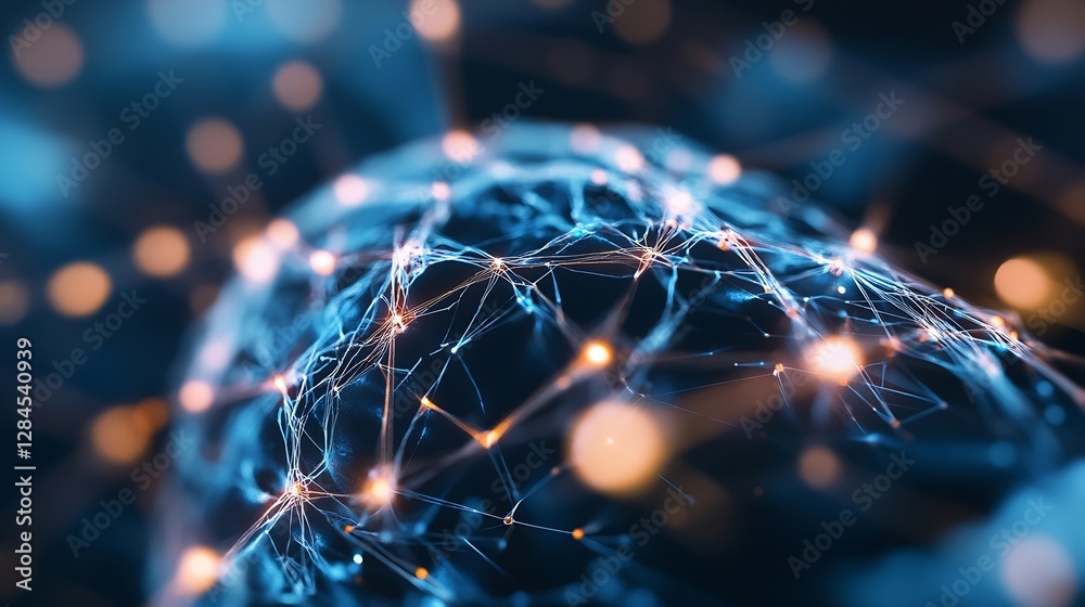 Poster A mesmerizing closeup of an abstract digital network with bright connections and glowing nodes illustrating modern technology : Generative AI