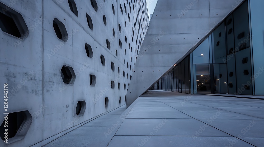 Aufkleber contemporary architectural design featuring unique concrete textures and shapes : generative ai
