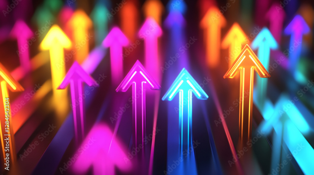 Aufkleber vibrant neon arrows expanding, representing dynamic business progress and upward trajectory