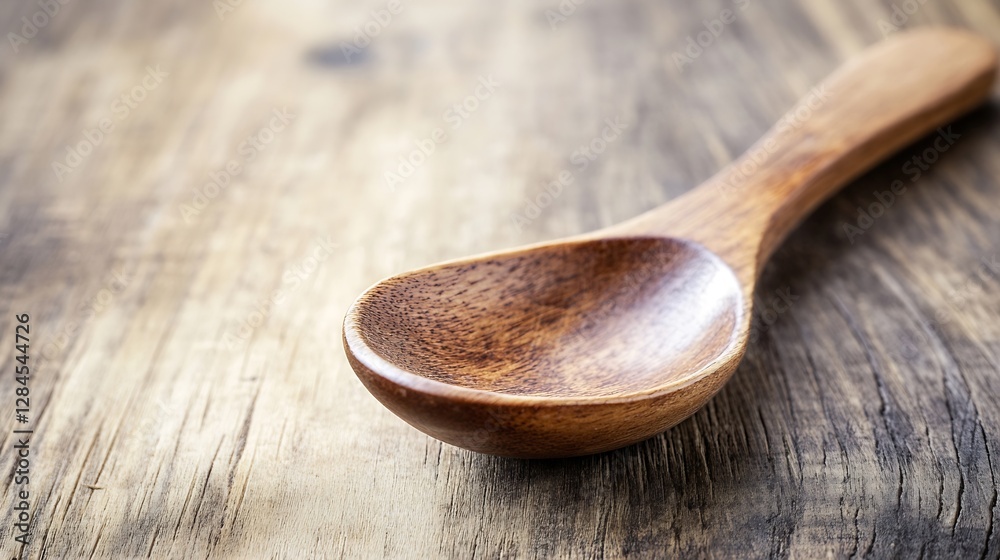 Poster Handcrafted Wooden Spoon on Rustic Table Highlighting Natural Material and Texture : Generative AI