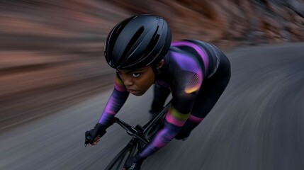 Dynamic Cyclist in Motion on Scenic Mountain Road