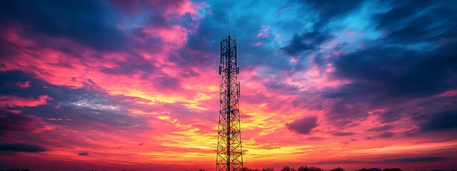 Dramatic Sunset Sky with Communication Tower