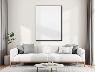 living room interior mock with wooden furniture's. Modern, 3D illustration.