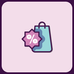 Shopping Bag Icon with Percentage Discount Symbol