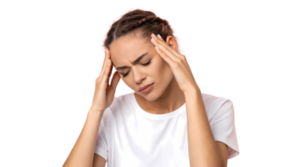 young woman with headache sad face and pain stress