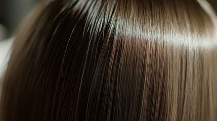 Fototapeta premium Dark brown hair in a straight, smooth style, captured from the back with light streaming through